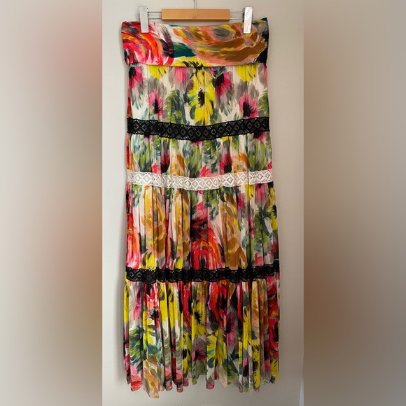 FUZZI X Jean Paul Gaultier YSK Vtintage Mesh Tiered Maxi Skirt Size XL Boho - Picture 2 of 9